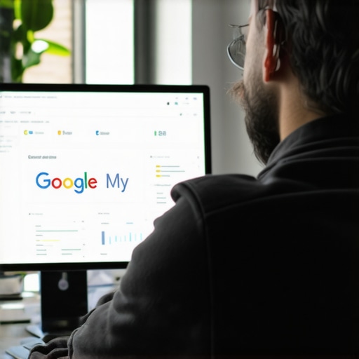 SEO strategist reviewing GMB analytics on a computer screen