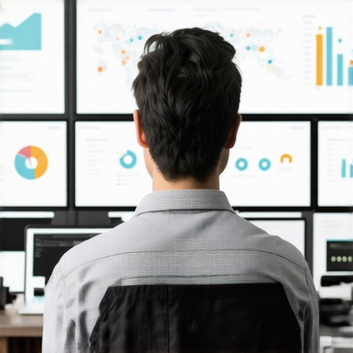 Digital marketer reviewing local SEO analytics on multiple screens.