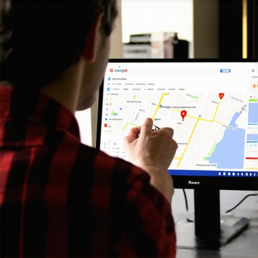 Expert Analyzing Google Maps for Local SEO SEO expert reviewing local search results on Google Maps.