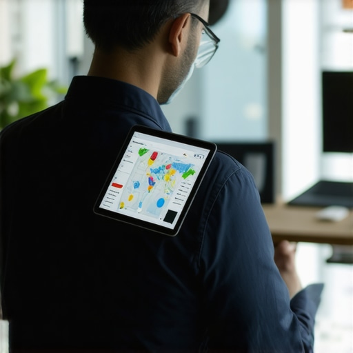 Person reviewing local business analytics on a tablet in an office