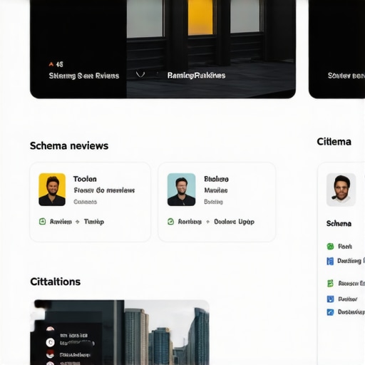 Screenshot of local SEO dashboard with rankings, reviews, citations, and schema data.