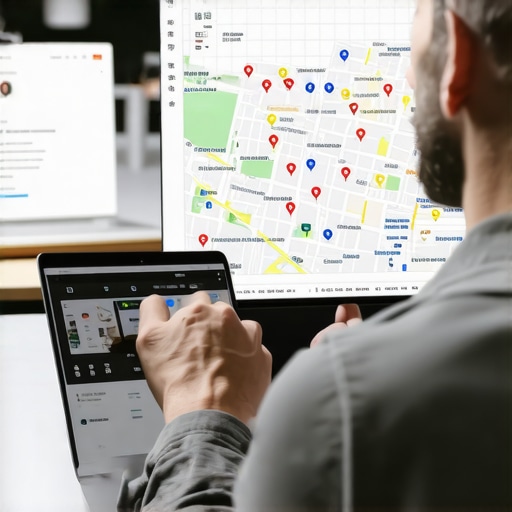 Business owner working on Google My Business profile to improve local map visibility