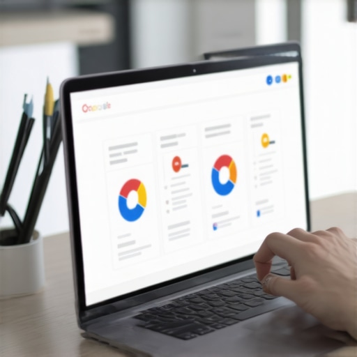 Business owner updating GMB profile on laptop with visibility metrics