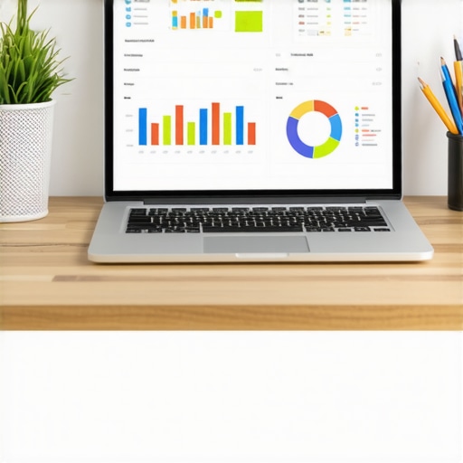 Desk setup with local SEO tools and analytics charts for Google My Business
