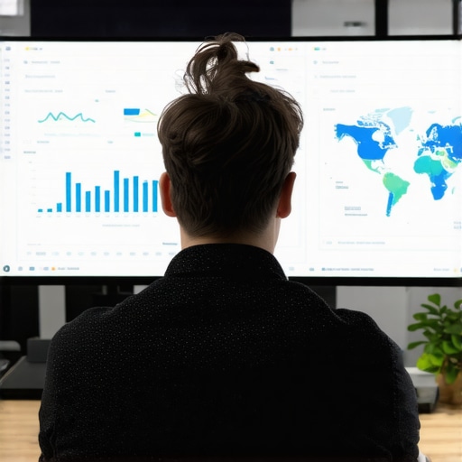 Person reviewing SEO analytics dashboards and map rankings on a computer.