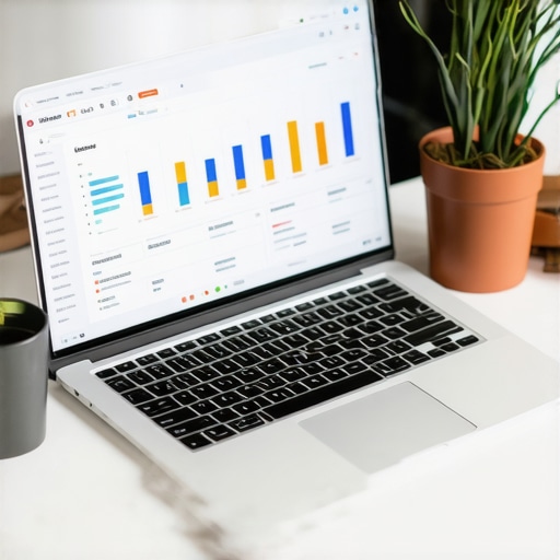 Laptop displaying local SEO tools and analytics dashboards for GMB management