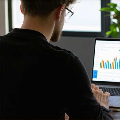 A marketer reviewing SEO analytics on a laptop for local business visibility.