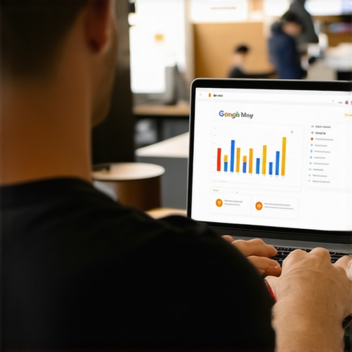 Optimizing GMB Profile Business owner updating Google My Business profile on laptop