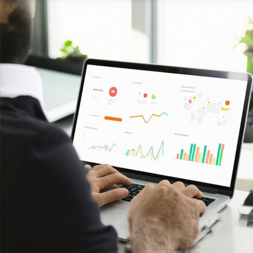 Optimizing Google My Business for 2026 Close-up of a person analyzing local SEO maps on a laptop with charts and icons.