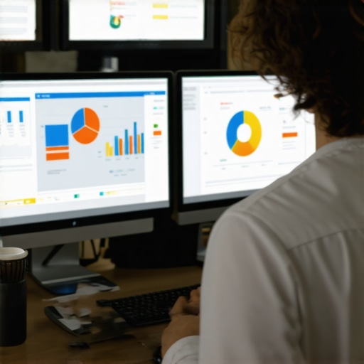 A person analyzing local SEO metrics on a computer as part of GMB maintenance strategy