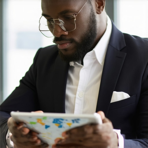 Business owner reviewing digital analytics for local SEO performance