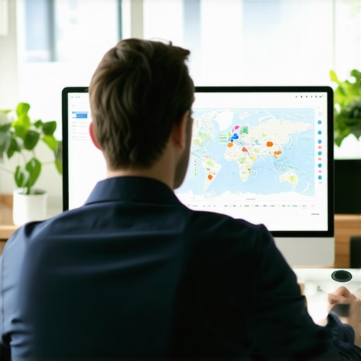Businessman reviewing map pack SEO data on a monitor