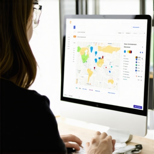 Person working on GMB profile with maps and data visualization