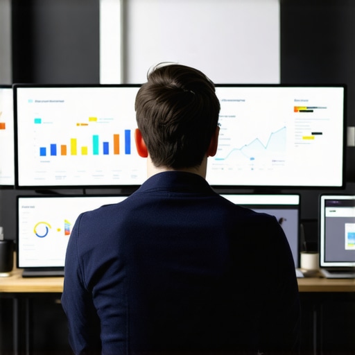 A person working on local SEO metrics with multiple screens displaying citation and review data