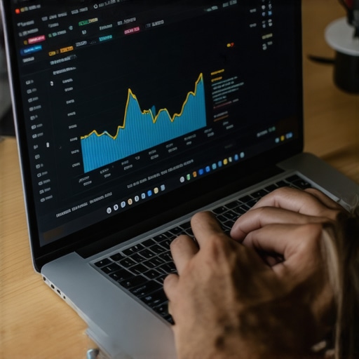 Person analyzing local search data on a laptop to improve GMB visibility.