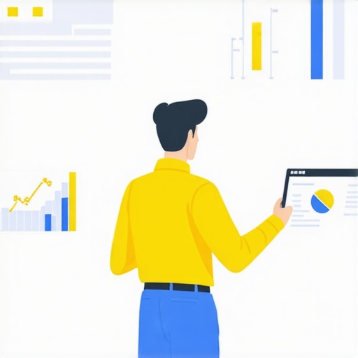 Business owner working on GMB profile with charts and tools