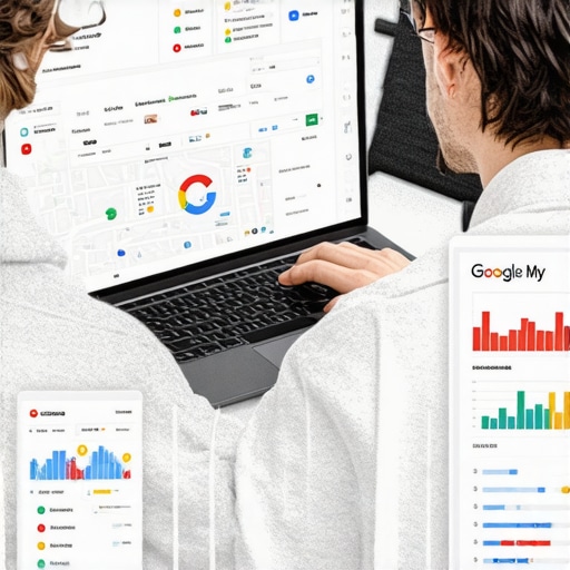 Business owner working on Google My Business profile optimization on laptop