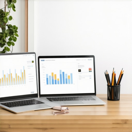 Person analyzing SEO data on multiple screens for local search optimization.