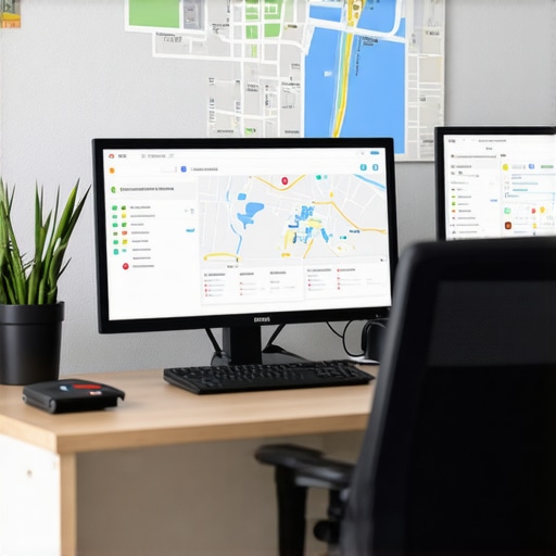 Desktop with SEO dashboard and citation management tools to improve local search rankings.