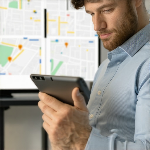 Business owner reviewing Google My Business insights on a tablet to improve local SEO