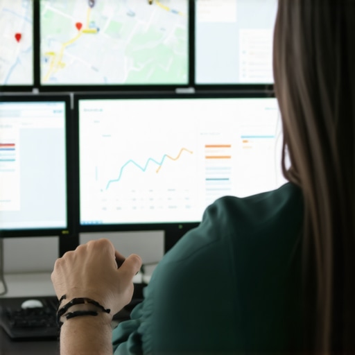 Business owner reviewing local SEO analytics on multiple displays