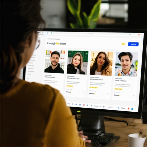 Business owner editing their Google My Business profile on a laptop, highlighting profile details.