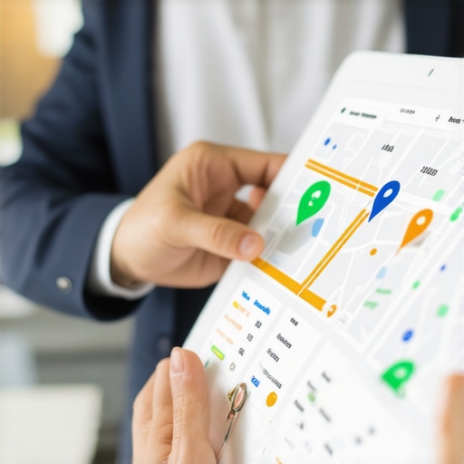 Business owner reviewing local SEO analytics on tablet