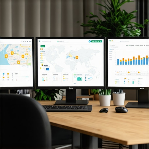 Monitoring local SEO and map visibility with analytics on computer screens